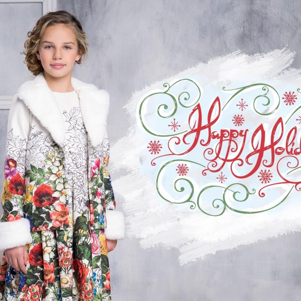 NEW Love Made Love Girl's Velvet Floral Jacket With Faux Fur Size 134